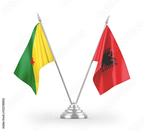 Albania and French Guiana table flags isolated on white 3D rendering photo