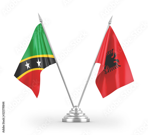 Albania and Saint Kitts and Nevis table flags isolated on white 3D rendering photo