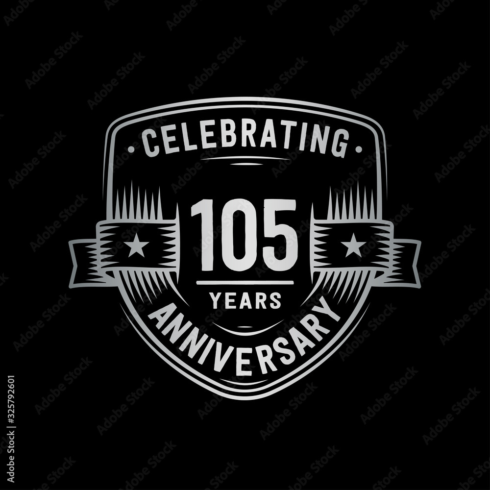 105 years anniversary celebration shield design template. Vector and illustration.