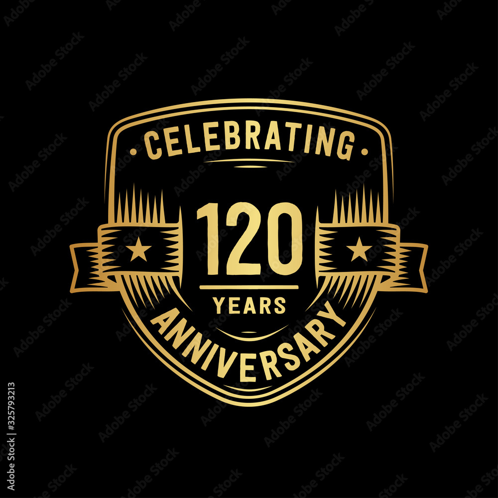 120 years anniversary celebration shield design template. Vector and illustration.