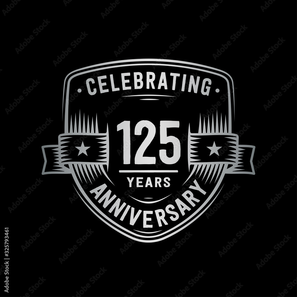 125 years anniversary celebration shield design template. Vector and illustration.