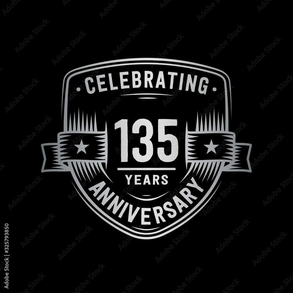 135 years anniversary celebration shield design template. Vector and illustration.