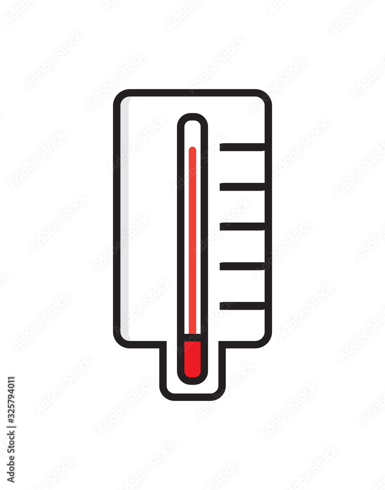 Thermometer icon vector. The red thermometer shows the patient's high temperature. Symptoms of coronavirus, fever Thermometer icon vector. The red thermometer shows the patient's high temperature. Symptoms of coronavirus, fever