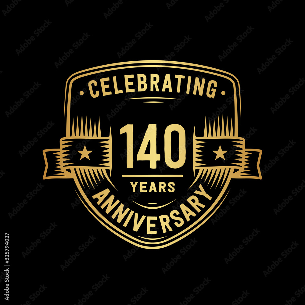 140 years anniversary celebration shield design template. Vector and illustration.
