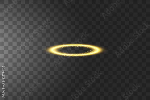 Golden halo angel ring. Isolated on black background, vector illustration