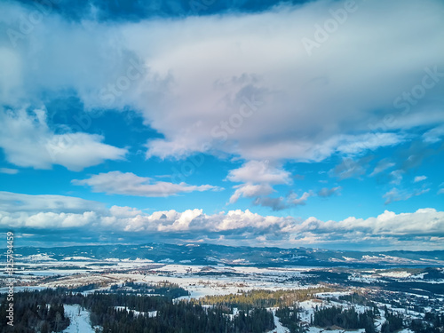 Beautiful panoramic aerial drone view to the Tatra Mountains (Tatras, Tatra) - mountain range between Slovakia and Poland - They are the highest mountain range in the Carpathian Mountains