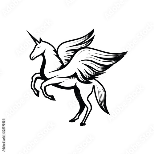 horse unicorn pegasus mythology mammal wings icon mascot silhouette stallion equine logo vector illustration