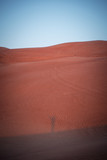 Silhouette of a woman during sunrise at Wahiba Sands desert, Oman