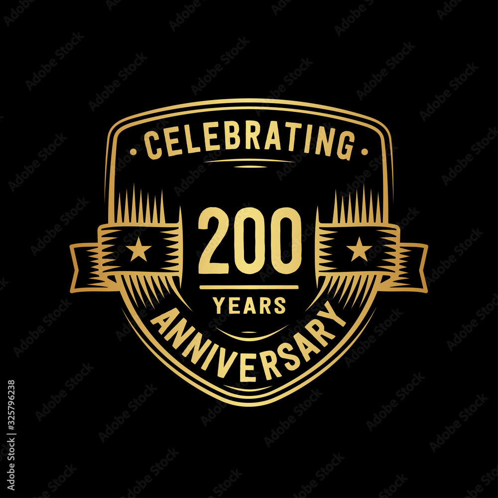200 years anniversary celebration shield design template. Vector and illustration.