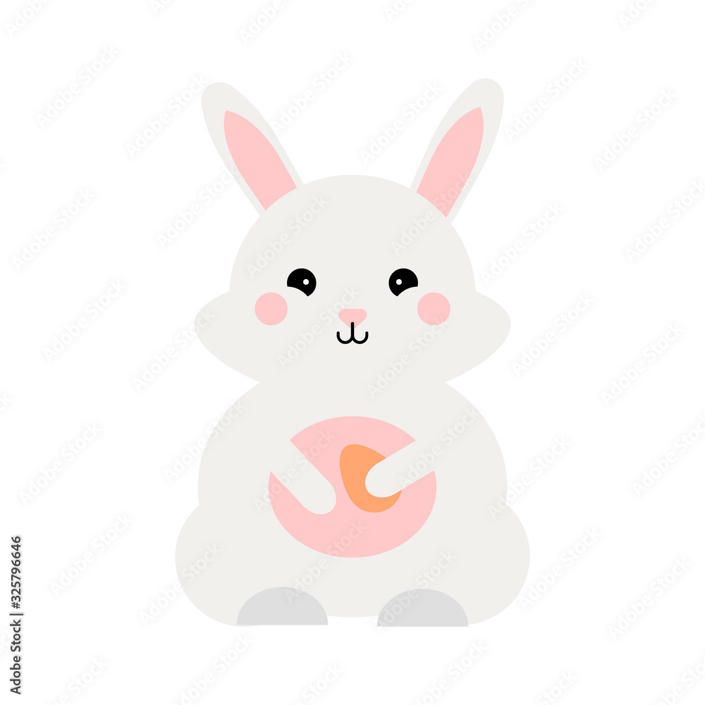 Fototapeta premium Cute rabbit with an Easter egg.Hare isolated on a white background.Flat illustration.Vector