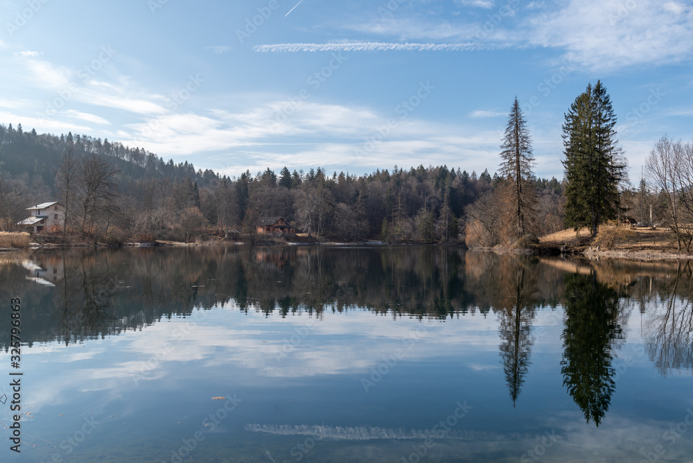Cei lake in Trentino winter season, peaceful