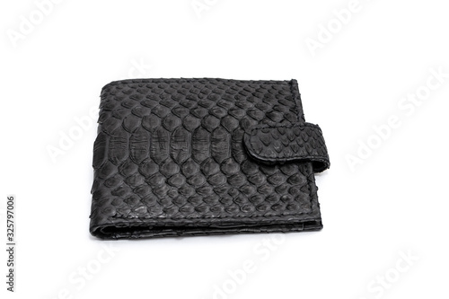 Snakeskin python leather wallet isolated on a white background.
