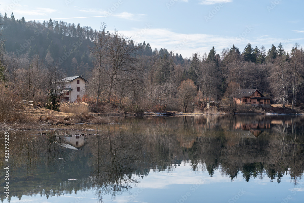 Cei lake in Trentino winter season, peaceful