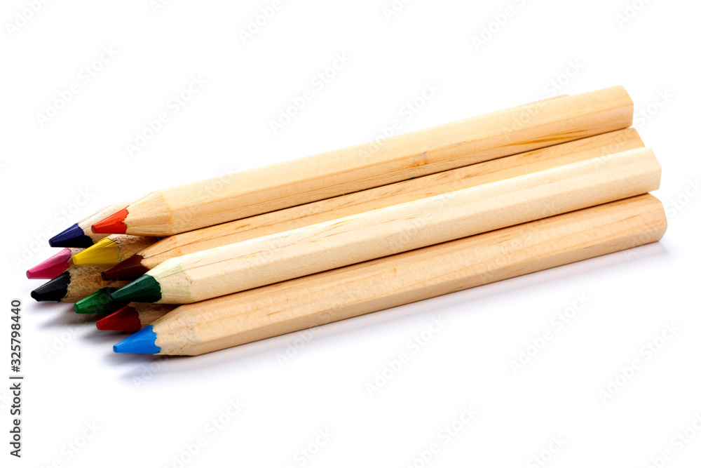 colored pencils isolated on white background. close up colored pencils isolated on white background. close up