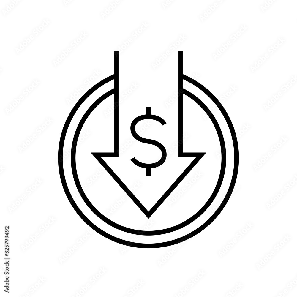 Dicrease profits line icon, concept sign, outline vector illustration, linear symbol. Dicrease profits line icon, concept sign, outline vector illustration, linear symbol.