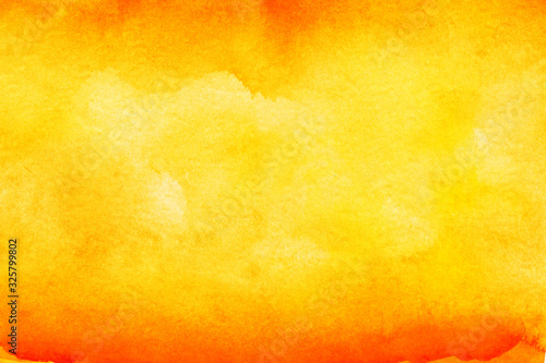 Yellow orange abstract watercolor splashing background business card with space for text or image, hand painted on paper