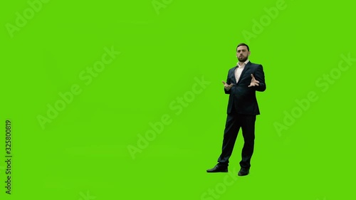 Meteorologist forecasting on a Green Screen, Chroma Key. photo