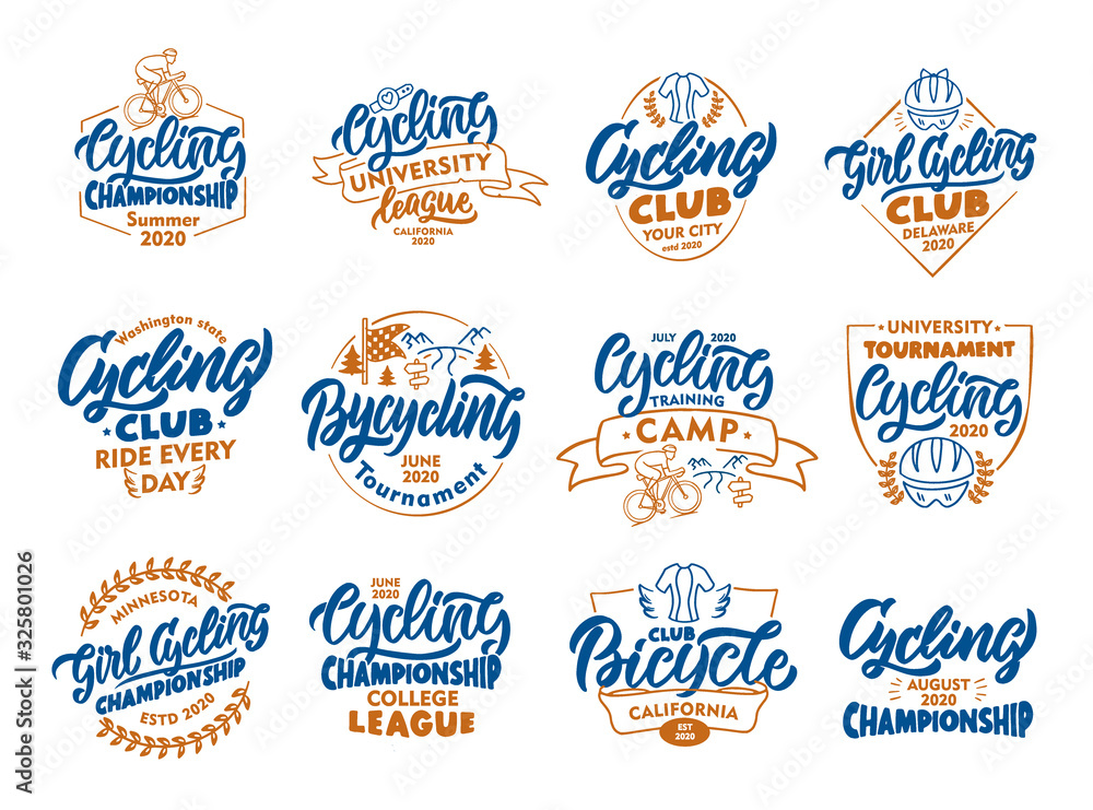 Fototapeta premium Set of vintage Cycling, Bicycle emblems, stamps. Colorful badges, templates, stickers