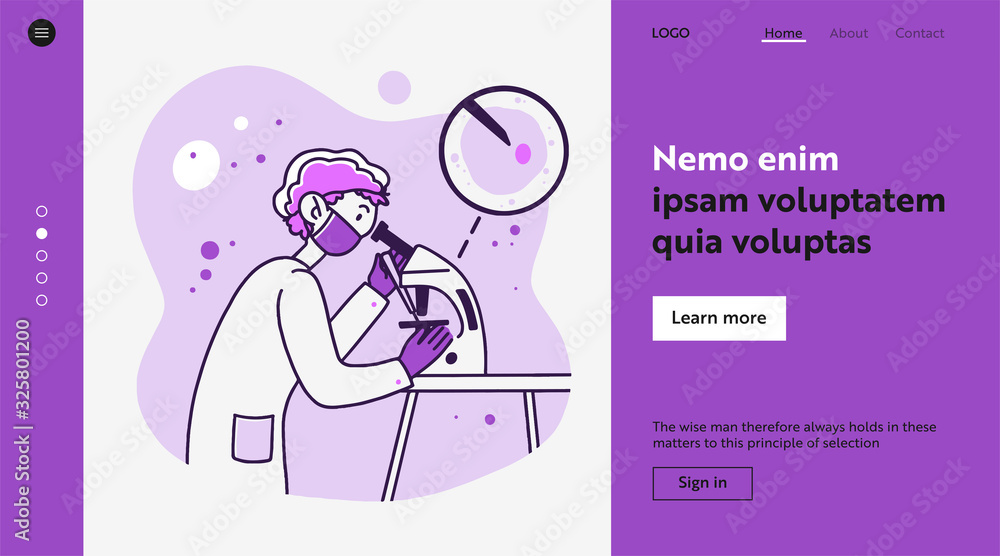 Lab worker doing research. Scientist using microscope, studying microbe or virus flat vector illustration. Laboratory, chemistry, medical test concept for banner, website design or landing web page Lab worker doing research. Scientist using microscope, studying microbe or virus flat vector illustration. Laboratory, chemistry, medical test concept for banner, website design or landing web page