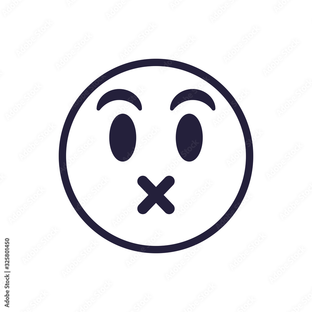 Fototapeta premium Lips sealed emoji face flat style icon vector design