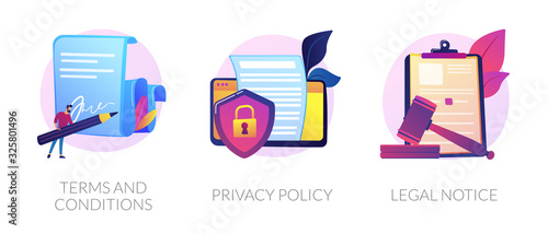 Business contract signing. Corporate document. Agreement checking. Data protection. Terms and conditions, privacy policy, legal notice metaphors. Vector isolated concept metaphor illustrations