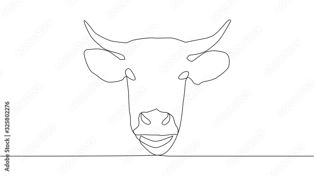 The muzzle of a cow. Self-drawing a simple animation of one continuous drawing of one line Continuous line drawing of cow head. 