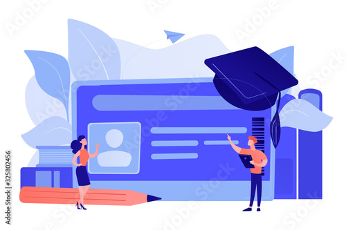 School smart card with photo and users. Student profile and school attendance, student identification with microchip, school access and payment concept. Vector isolated illustration. photo