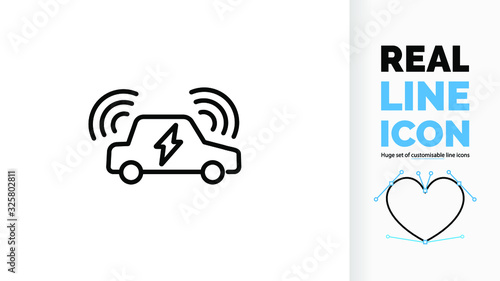 Vector editable and customisable real line icon or symbol of a electric self driving car