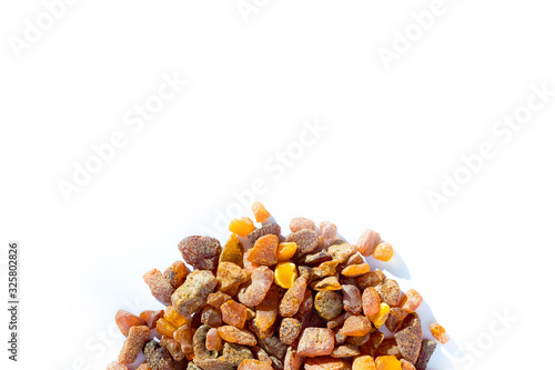 pieces of amber on a white background