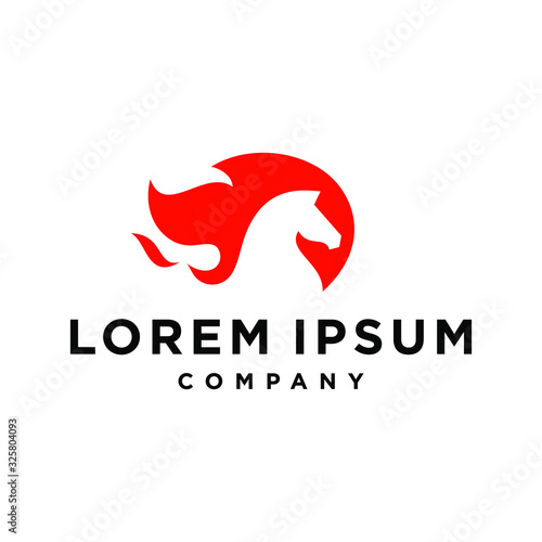 horse logo icon on red fire hot flame mascot design vector illustration