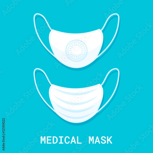Medical shielding bandage on blue background. Surgical mask to cover the mouth and nose. Protection concept. Vector illustration