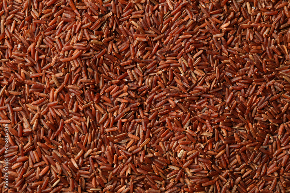 Brown rice texture background, close up and macro