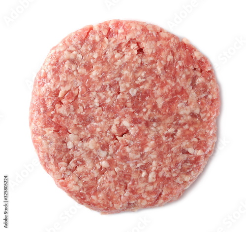 Raw minced pig meat isolated on a white background, top view