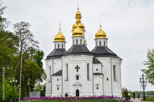 Orthodox St Catherine church with golden domes in Chernihiv, Ukraine. Chernihiv is one of oldest cities in Ukraine
