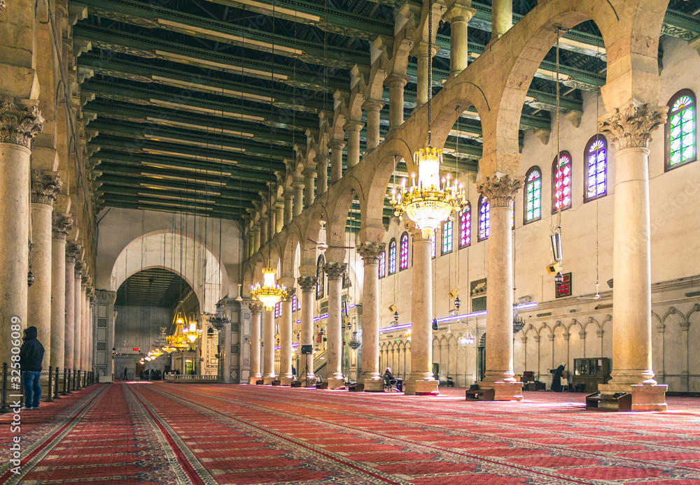 Interior shot of Omayad mosque in ancient City of Damascus (Syrian Arab Republic)