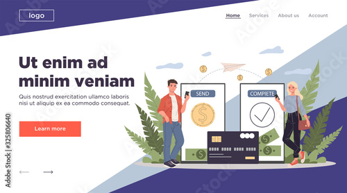 Payment transfer vector illustration. Mobile phone users sending money to each other. Financial transaction system for electronic wallet, online banking concept