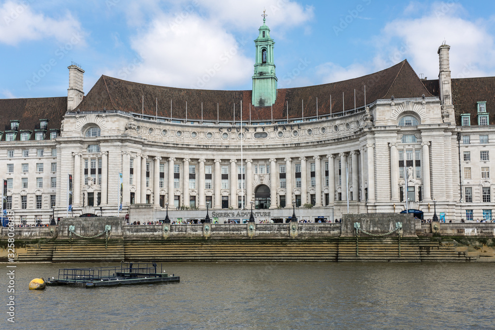 County Hall, headquarters of Greater London Council on the South Bank of the River Thames, London