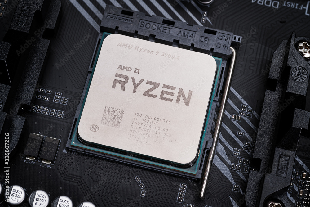 AMD Ryzen 9 CPU in AM4 socket close up Photos