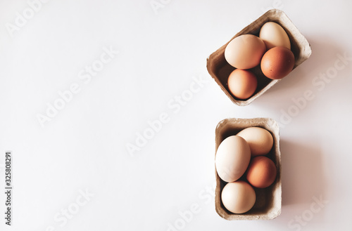 White and brown eggs.