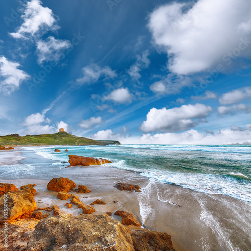 Stunning  view of  Capo San Marco Lighthouse on Del Sinis peninsula. photo