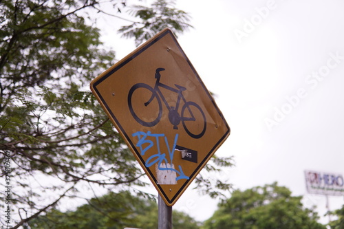 road signs for cyclists dirty by vandalism