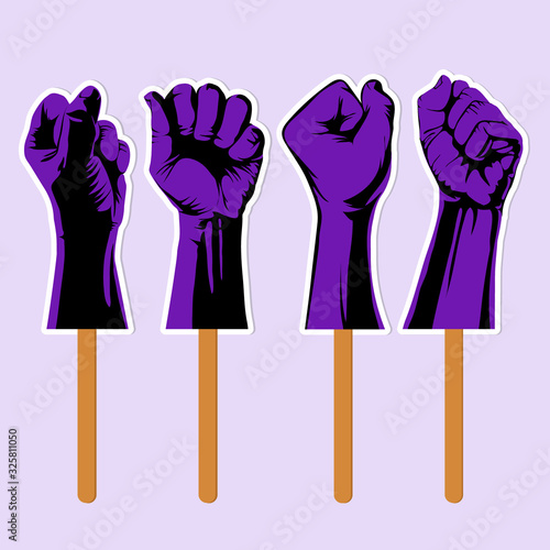 Raised fist held,protest poster, raised fist held in protest. Vector illustration