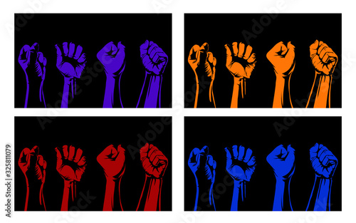 Raised fist held,protest poster, raised fist held in protest. Vector illustration