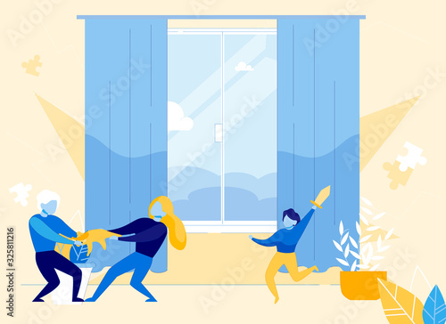 Fighting Children, Conflict between Kids, Violent Aggressive Behavior among Teenagers. Hyperactive or Overactive Girls and Boys Quarrel. Family and Social Child Problems. Flat Vector Illustration.