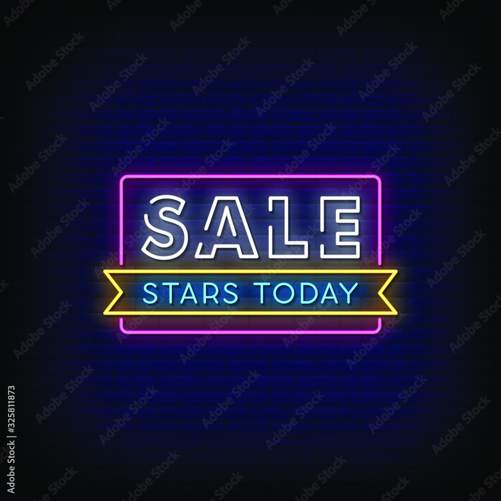 Sale Start Today Neon Signs Style Text Vector