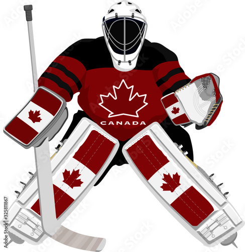 Canada Hockey Goalie In Red Dress On White Background