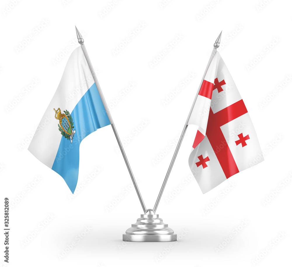 Georgia and San Marino table flags isolated on white 3D rendering Georgia and San Marino table flags isolated on white 3D rendering