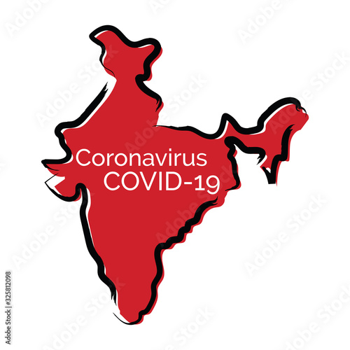Red sketch map of India with Coranovirus Covid-19 inside