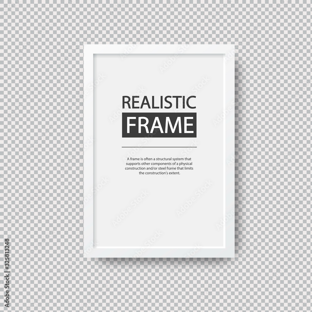 Realistic vertical white frame on transparent background