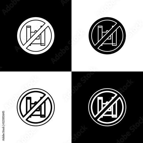 Set Say no to plastic bags poster icon isolated on black and white background. Disposable cellophane and polythene package prohibition sign. Vector Illustration
